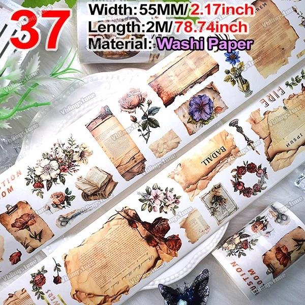 Fita Adesiva Washi de Flores para Scrapbooking, Adesivos Estéticos e Decoração de Diários - 2m por Rolo