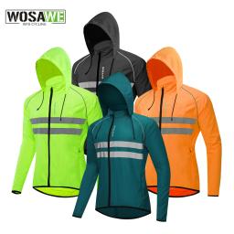 Wosawe-Jaquetas de ciclismo para homens, corta-vento com capuz, camisas impermeáveis, manga longa, colete reflexivo, roupas de bicicleta - Image 1