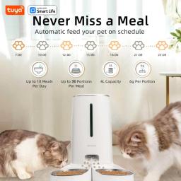 Alimentadores automáticos do gato com Wi-Fi, 2 gatos, 4L, distribuidor do alimento com controle do App, bacias de aço inoxidável dobro, baixos alarmes do alimento - Image 3