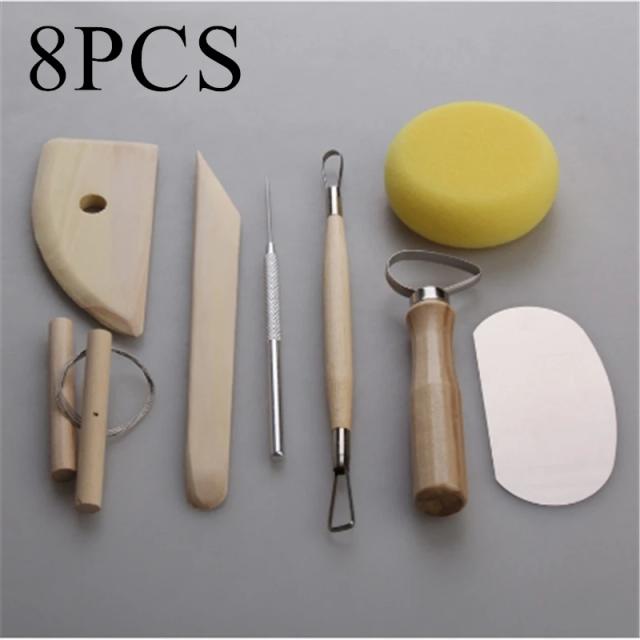 Kit Completo de Esculpir em Argila com Ferramentas DIY e Modeladores de Madeira - 8 Peças Essenciais