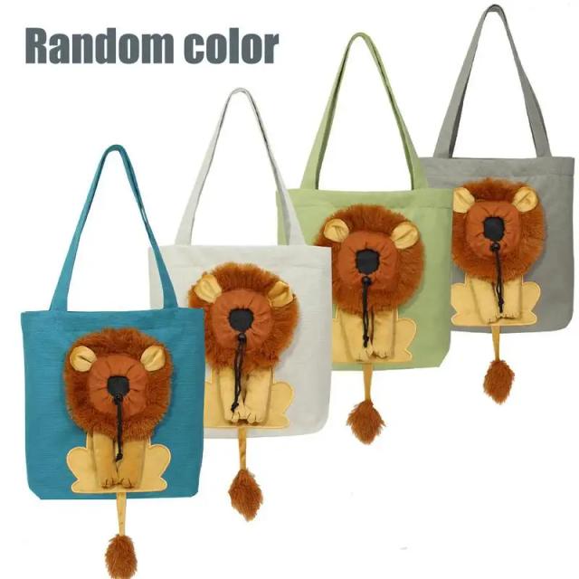 Bolsa de Transporte em Formato de Leão para Pequenos Animais de Estimação com Design de Cabeça para Fora