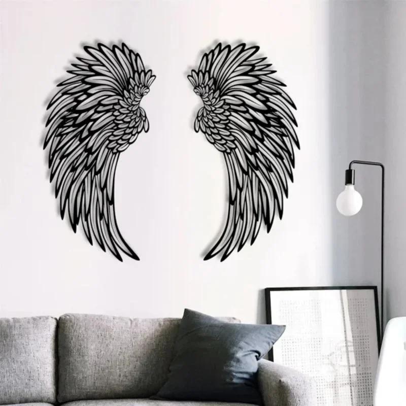 Asas De Pena De Anjo Com Luzes LED, Mural De Metal, Decoração De Parede Artesanato, Decoração De Anjo Pendurado, Fotografia, 1 Par - Image 1