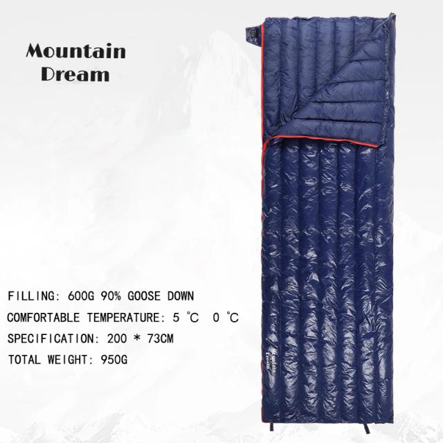 Acampamento Mountaindream: Saco de Dormir Portátil e Quente, 90% Ganso, Ideal para 3 Estações e Caminhadas 200x73 cm