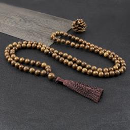 6 8 10mm vintage 108 mala contas colar original de madeira grânulo masculino borla yoga meditação colares feminino oração budista jóias - Image 5
