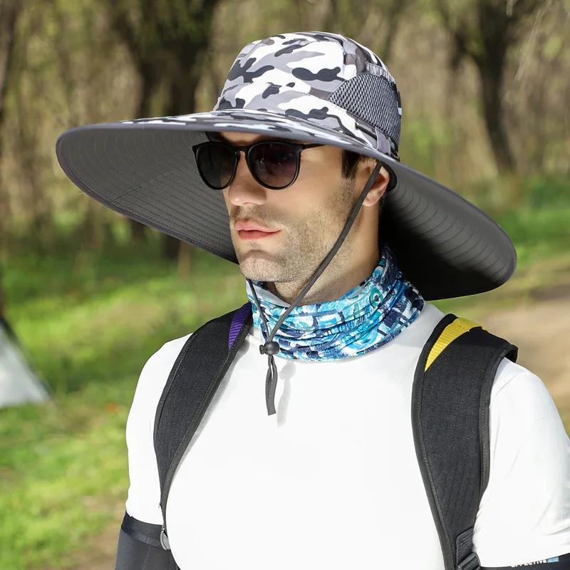 Chapéu protetor solar de aba grande masculino, chapéu de montanhismo ao ar livre, protetor facial, boné de pescador pescoço, verão 15cm - Image 1