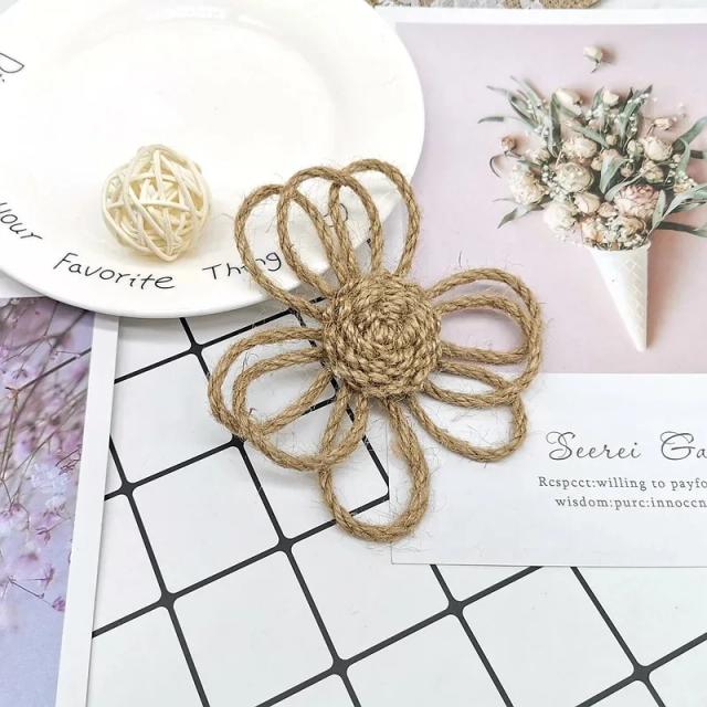 Flores Artesanais de Serapilheira de Juta para DIY - Conjunto com 5 Peças para Decoração de Casamento e Festas