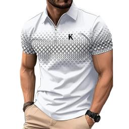 Camisa polo casual de manga curta masculina, impressão digital 3D, com zíper, moda golfe, negócio, novo, verão - Image 4