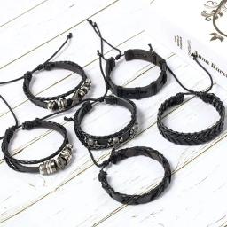 Pulseira de liga em forma de estrela do crânio do punk, couro PU, preto, 6pcs - Image 4