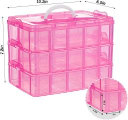 AMOBOX-Caixa De Armazenamento De Plástico Portátil, Caixa Empilhável Para Materiais De Arte, Contas, Fitas Washi, Semente, Acessórios De Cabelo, Rosa, Três Camadas - Image 2