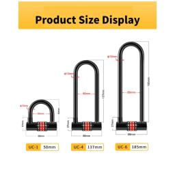 U-Shaped Extended Anti-theft Combination Lock, Porta de Vidro Duplo, Loja Cadeado, Bicicleta Bloqueio, Acessórios para bicicletas, Esportes ao ar livre - Image 5