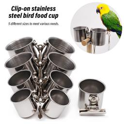 Copos duplos de alimentação de pássaros em aço inoxidável Papagaio gaiola Stand, Bird Feeder Box, Copos de papagaio Recipiente para comida e água - Image 1