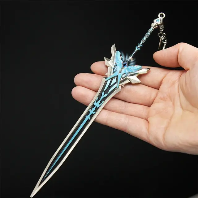 Espada de Duas Mãos em Liga de Zinco de Genshin Impact - Modelo do Brinquedo Snow Buried Star com Detalhes em Prata, 21cm