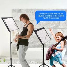 Suporte de partitura para guitarra, Metal ajustável Book Set, folha de música profissional, suporte alto dobrável com saco, 35-55" - Image 3
