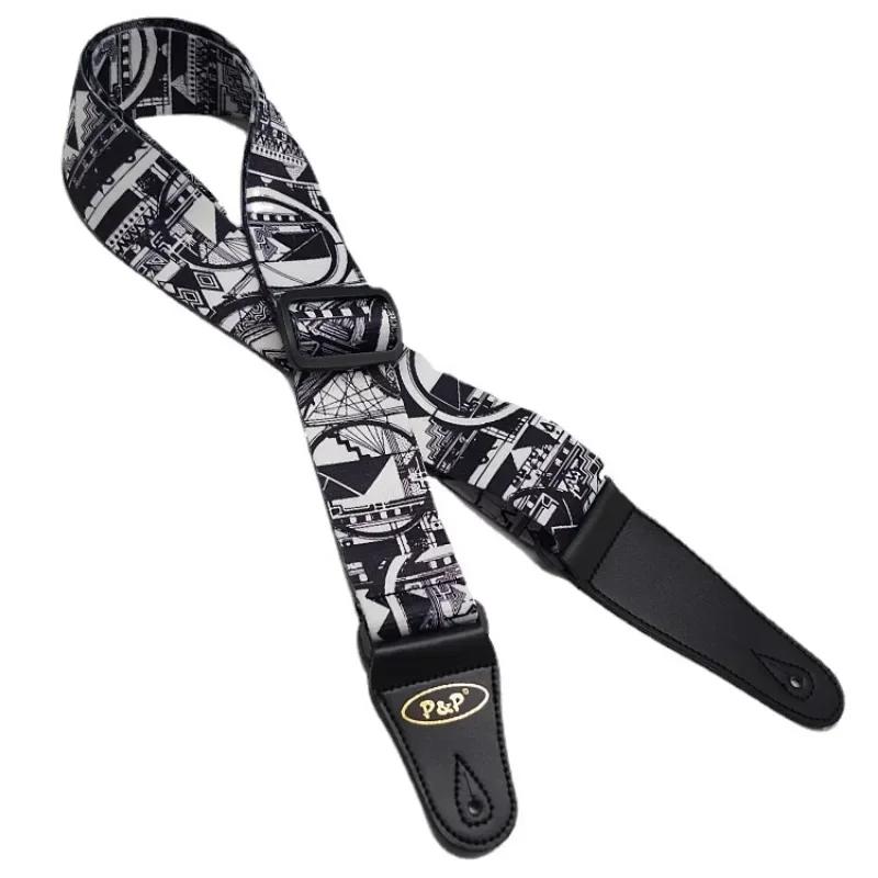 Correia ajustável de guitarra impressa, série preto e branco, acessórios para acústico popular, elétrico, baixo, ukulele, novo - Image 1