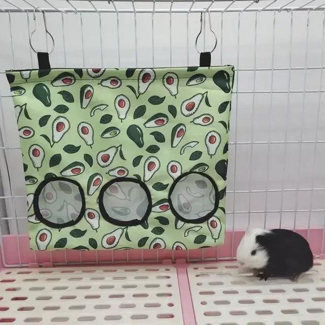 Alimentador de feno para cobaias Saco de alimentação de coelho Alimentador de animais pequenos Dispensadores de comida de coelho Acessórios para gaiola 3 furos - Image 1