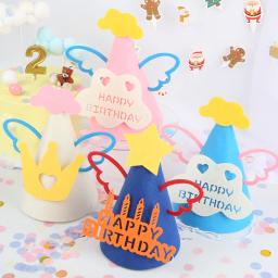 Feliz aniversário chapéu de feltro festa decoração artesanal diy chapéus bonitos com corda elástica para o bebê crianças adulto rosa azul branco - Image 1