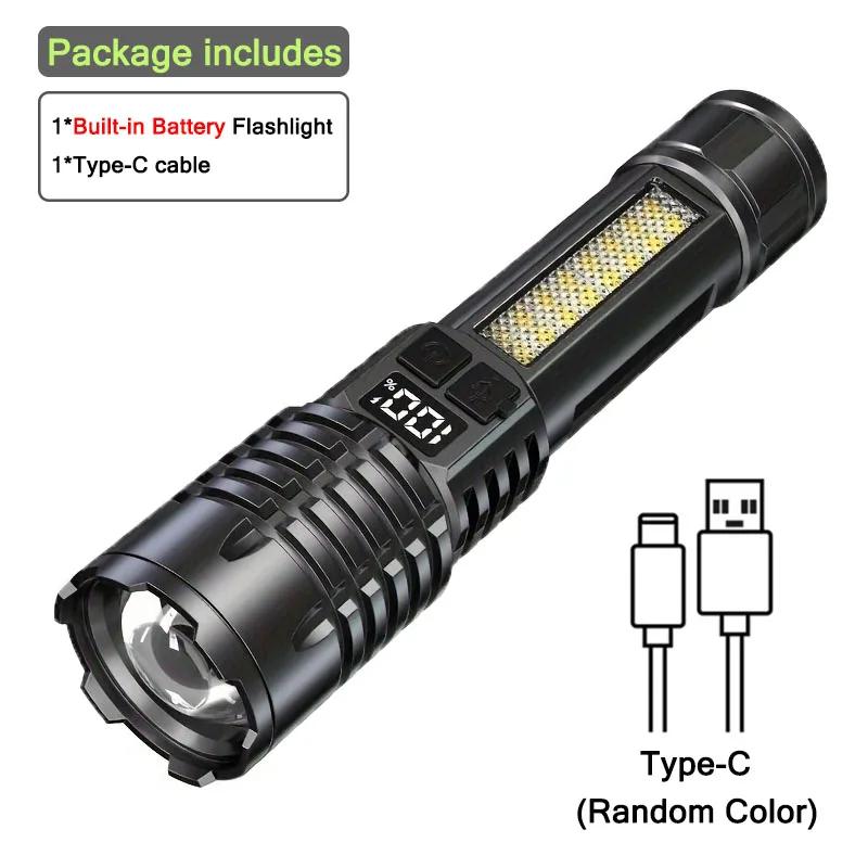 Lanterna LED Recarregável, Alta Potência, Zoom Telescópico, Bateria Embutida, Ao Ar Livre, Emergência, Acampamento, Pesca, Tocha - Image 1