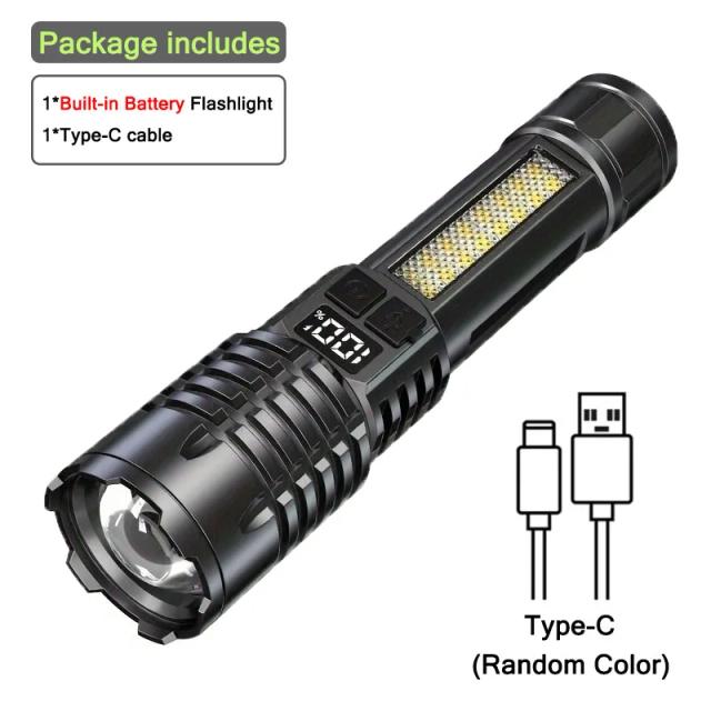Lanterna LED Recarregável de Alta Potência com Zoom Telescópico para Acampamento, Emergências e Atividades ao Ar Livre