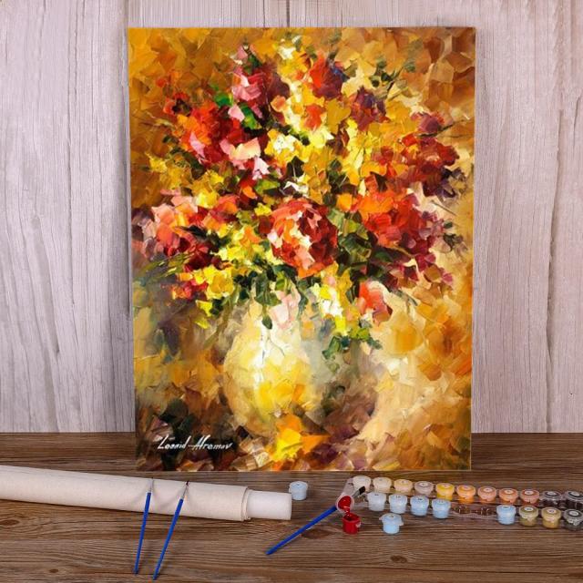 Kit DIY de Pintura por Números: Flores Ilusionistas em Tela 50x70 para Crianças - Arte Acrílica para Atacado e Decoração de Paredes