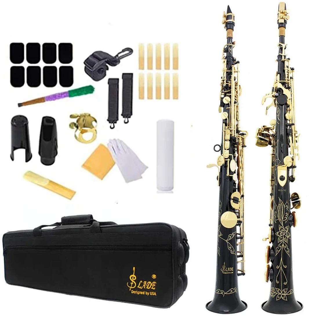 Profissional saxofone soprano Bb, latão banhado a ouro chave B sax plano com boquilha caso, Reed Glove, Wiping Cloth acessórios - Image 1