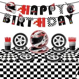 Racing Car Party Supplies para Meninos, Decorações de Aniversário, Roda De Carro, Pratos De Papel, Banner, Balões, Copos, Guardanapos, Decoração De Bolo - Image 1