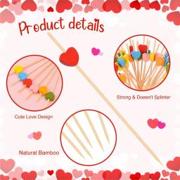 Palhetas de madeira, 100pcs, bonito, decorativo, para o bolo, festa, casamento, bonito (coração) - Image 3