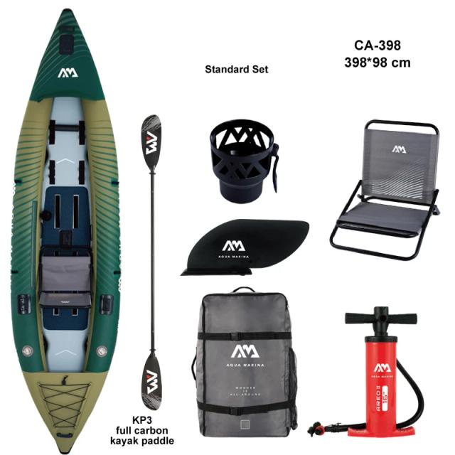 Caiaque Inflável Aqua Marina: Barco de Pesca com Piso Laminado e Assento Confortável em PVC De Alta Qualidade