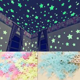 Adesivo de parede fluorescente para quarto de criança, estrela luminosa, estrelado, tridimensional, 100 pcs - Image 1