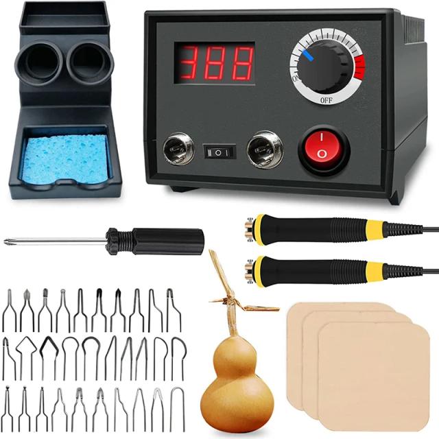 Kit Profissional de Queima de Madeira com Caneta Dupla e 30 Pontas para Pirografia