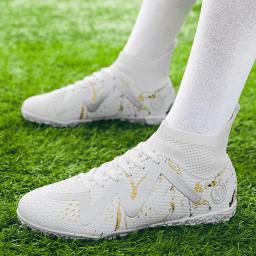 Sapatos de futebol profissional para adolescentes, botas de futebol masculinas, tênis azul de cano alto, tênis antiderrapante de futsal, TF, FG, tamanho 33-46 - Image 5