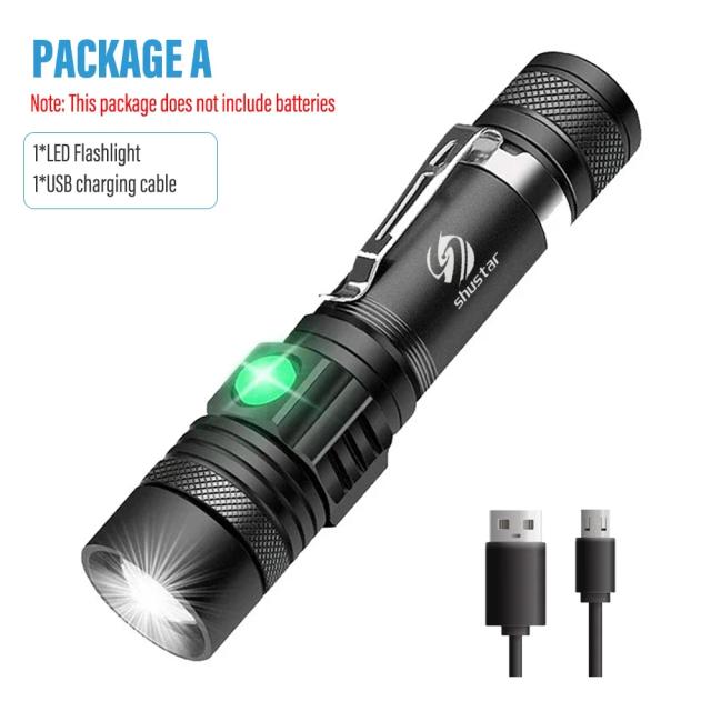 Lanterna LED Zoomável de Alta Potência com 4 Modos de Iluminação, Impermeável e Carregador USB para Acampamento