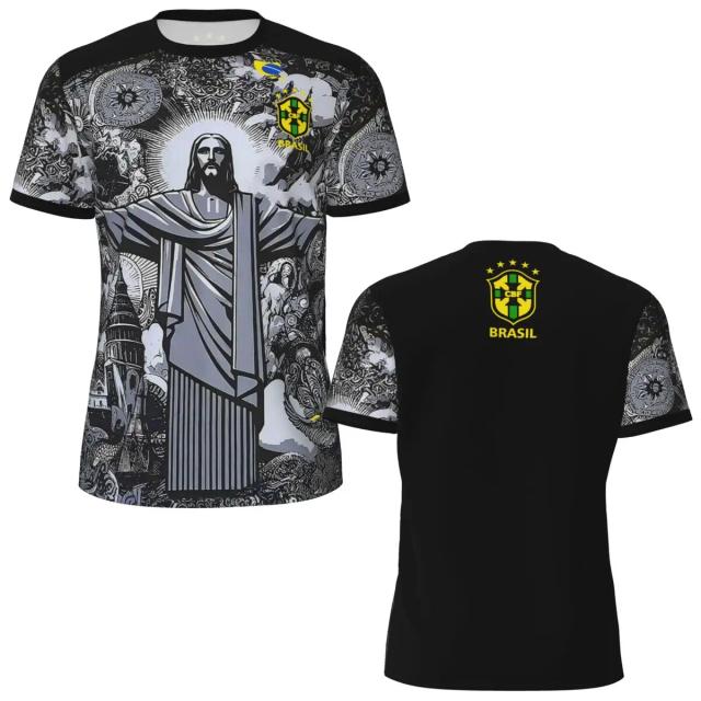Camisas de Futebol Brasil 2024: Edição Especial Jesus Cristo O Redentor para Adultos e Crianças, Respiráveis e Transparentes