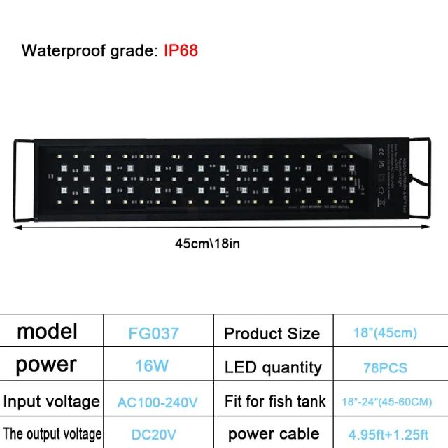Iluminação LED Super Slim para Aquários, Espectro Completo e Escalável, Lâmpada de Crescimento para Tanque de Peixes 30-60cm, 100V-240V