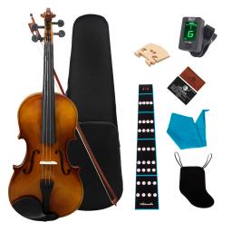 Solid Wood violino acústico Kit, violino brilhante, instrumento de cordas, arco e caso, cor natural, 4/4, 1/4" - Image 1