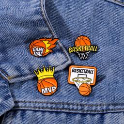 Criativo Basquete Esmalte Broche, Flame Game Time, MVP Crown, Basquete Sport Metal Badge, Punk Roupas Lapel Pins, Presente Da Jóia - Image 1