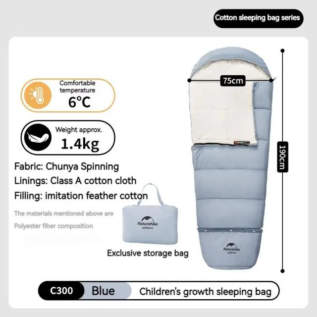 Saco de Dormir Infantil Naturehike Ultraleve em Algodão com Design de Mamãe e Chapéu para Acampamento em Temperaturas de 12℃ a 8℃