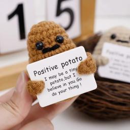 Boneca De Tricô De Lã De Pelúcia com Cartão, Bolso De Abraço De Batata, Mini Boneca Artesanal, Presente De Natal Engraçado, Decoração De Quarto De Casa, Energia Positiva, Novo - Image 3