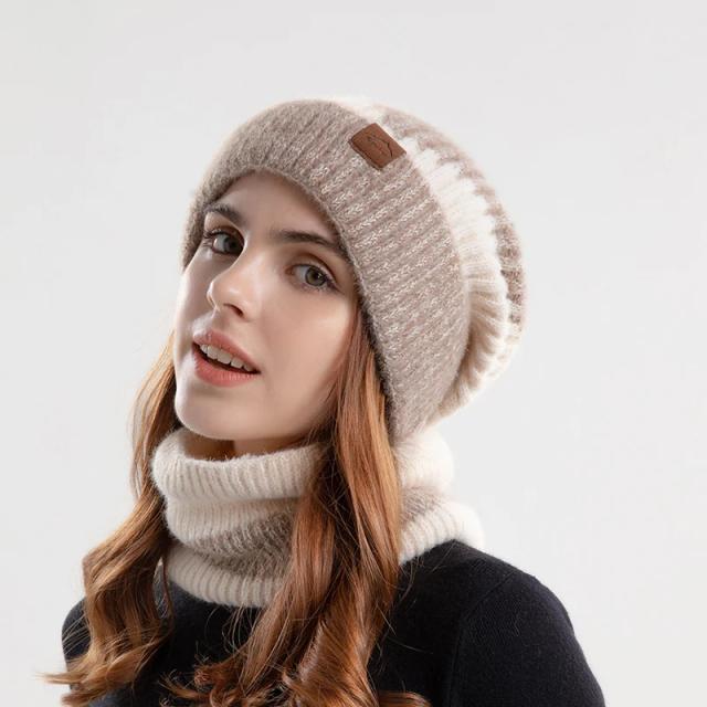 Xinbaoguan Chapéu de Lã Inverno Proteção para Ouvidos com Lenço de Veludo Conjunto 2 Peças