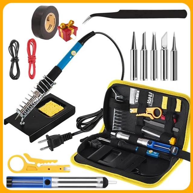 Kit Completo de Ferro de Solda 20 em 1 com Multímetro Digital LCD, Ferro de 60W e 5 Pontas Extras