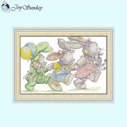 Kit Bordado Ponto Cruz para Crianças, Série Patch Rabbit, Impresso em Canvas, Padrões de Animais DIY Cartoon, Artesanato De Costura, 14ct, 16ct, 11ct - Image 5