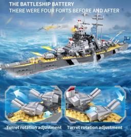 Navio de guerra Building Brick Toy para crianças, militares, WW2, KMS, Bismarck, Battleship, DIY, 538pcs - Image 2