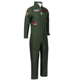 Fato de piloto da força aérea para adultos e crianças, macacão piloto, figurino, vestido com acessórios de aviador, verde exército masculino, militar - Image 3