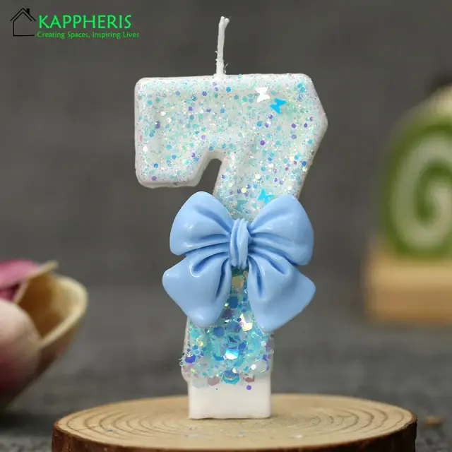 Vela de Aniversário com Sparklers para Meninas - Decoração do Bolo com Arco Azul e Número 1 Anos