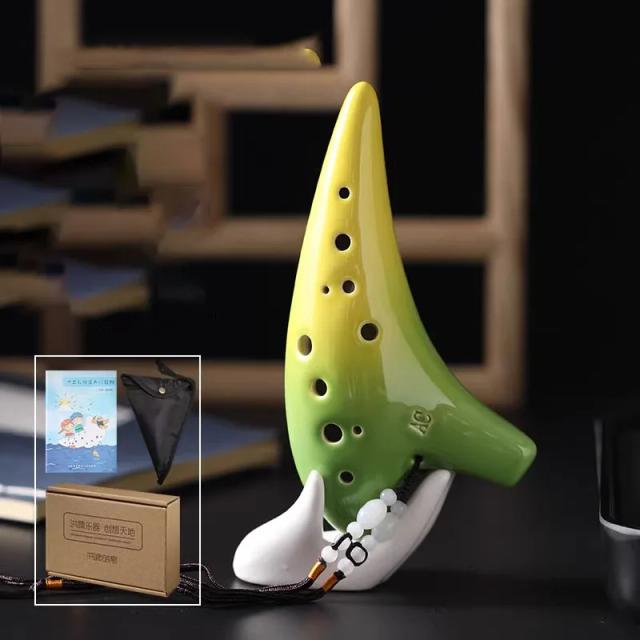 Flauta Tripla de Madeira Zelda Ocarina com 12 Buracos - Instrumento Musical Profissional Barriton Tube