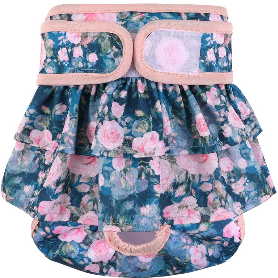 Pañales ajustables para perros, pañales lavables reutilizables para mujeres, vestido para perros con patrón de flores pequeñas y medianas, suministros para mascotas Cutey - Image 1