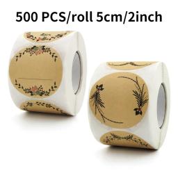 Obrigado Etiqueta Adesivos, Papel Kraft Flores, Pacote De Cartão De Presente, Embrulho Da Festa, Cozimento Presente Pequeno Negócio, Selagem Adesivos, 5cm - Image 1