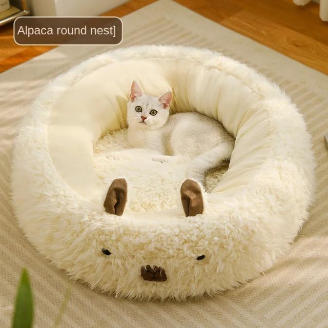 Sofá Quente Alpaca para Gatos e Cães - Cama Confortável para Sono Profundo no Inverno