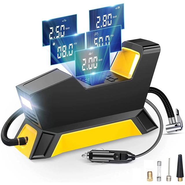 Bomba de Ar Portátil Automática com Manômetro Digital para Carro, Bicicleta, Motocicleta e Insufláveis até 150PSI 12V DC