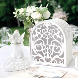 Caixa branca do cartão de presente com janela oca, envelope do casamento do boho, caixas do dinheiro para decorações do partido da graduação - Image 2