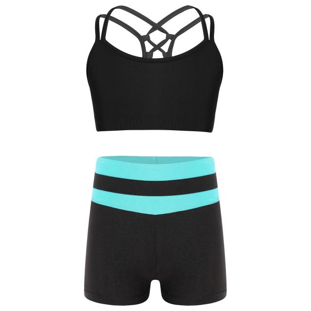Conjunto de Atividades para Meninas: Top Sólido e Shorts de Performance para Yoga e Atividades Físicas